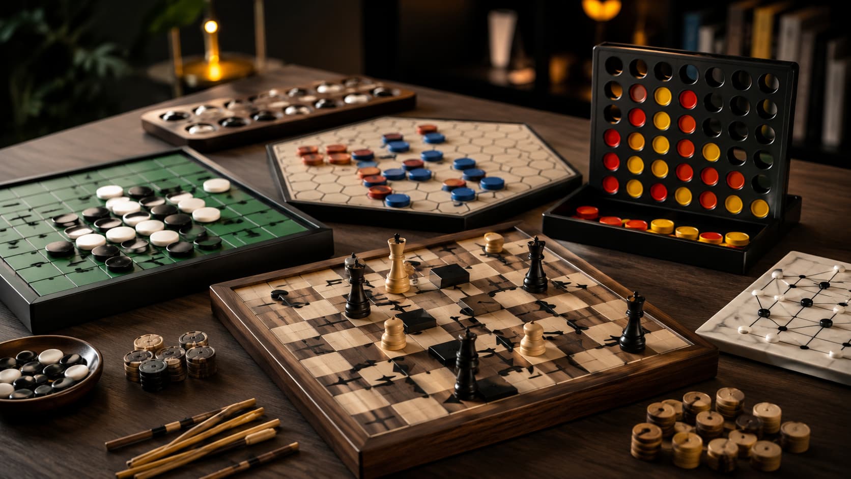 Abstract strategy board games on a table