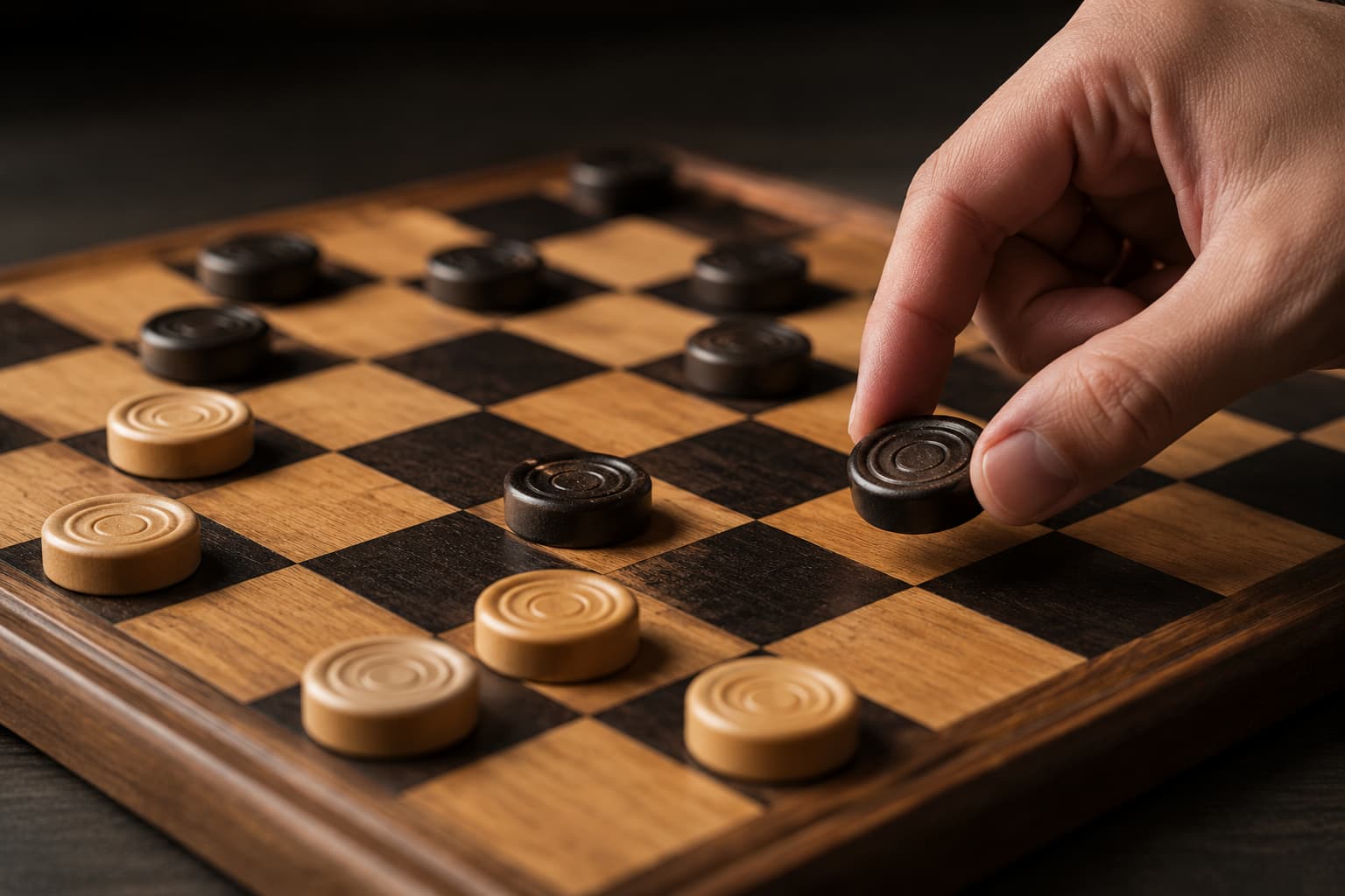 Checkers board mid-game